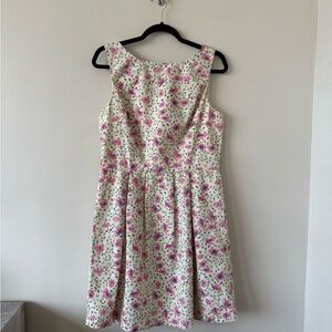 PINK MARTINI -100% Cotton Dainty Floral Drop Waist Midi Dress (Size:Large)
